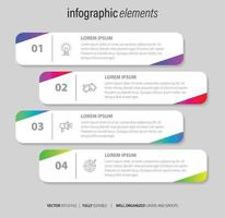 El vector de diseño de infografías y los iconos de marketing se pueden utilizar para el diseño de flujo de trabajo, diagrama, informe anual, diseño web. concepto de negocio con 4 opciones, pasos o procesos.