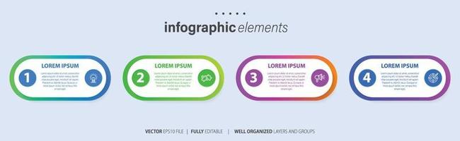 Concept of business model with 4 successive steps. Four colorful graphic elements. Timeline design for brochure, presentation. Infographic design layout vector