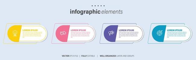 Concept of business model with 4 successive steps. Four colorful graphic elements. Timeline design for brochure, presentation. Infographic design layout vector