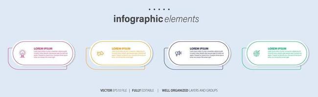 Concept of business model with 4 successive steps. Four colorful graphic elements. Timeline design for brochure, presentation. Infographic design layout vector