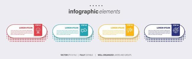 Infographic design template. Timeline concept with 4 steps. Can be used for workflow layout, diagram, banner, webdesign. Vector illustration