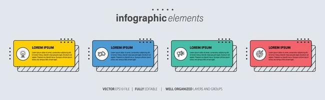 Concept of 4 successive steps of progressive business development. Simple infographic design template. Abstract vector illustration.