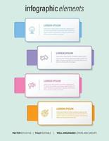 El vector de diseño de infografías y los iconos de marketing se pueden utilizar para el diseño de flujo de trabajo, diagrama, informe anual, diseño web. concepto de negocio con 4 opciones, pasos o procesos.