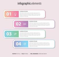 El vector de diseño de infografías y los iconos de marketing se pueden utilizar para el diseño de flujo de trabajo, diagrama, informe anual, diseño web. concepto de negocio con 4 opciones, pasos o procesos.