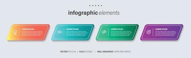 Concept of business model with 4 successive steps. Four colorful graphic elements. Timeline design for brochure, presentation. Infographic design layout vector