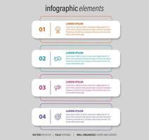 Four numbered rectangular frames placed in horizontal row. Concept of 4 stages of marketing strategy. Modern flat infographic design template. Simple vector illustration for business presentation