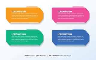 Four numbered rectangular frames placed in horizontal row. Concept of 4 stages of marketing strategy. Modern flat infographic design template. Simple vector illustration for business presentation