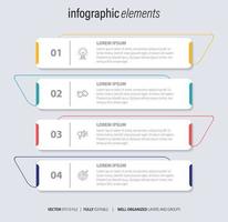 El vector de diseño de infografías y los iconos de marketing se pueden utilizar para el diseño de flujo de trabajo, diagrama, informe anual, diseño web. concepto de negocio con 4 opciones, pasos o procesos.