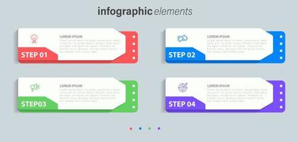 plantilla de diseño de etiquetas infográficas vectoriales con iconos y 4 opciones o pasos. se puede utilizar para diagramas de proceso, presentaciones, diseño de flujo de trabajo, banner, diagrama de flujo, gráfico de información. vector