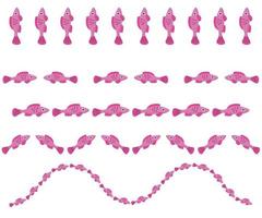 Pink fish in cartoon style. Border for your design. Vector illustration.