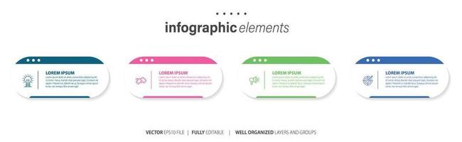 Concept of business model with 4 successive steps. Four colorful graphic elements. Timeline design for brochure, presentation. Infographic design layout vector