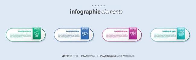 Concept of business model with 4 successive steps. Four colorful graphic elements. Timeline design for brochure, presentation. Infographic design layout vector