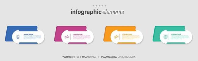 Concept of business model with 4 successive steps. Four colorful graphic elements. Timeline design for brochure, presentation. Infographic design layout vector