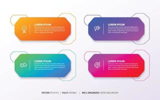 Four numbered rectangular frames placed in horizontal row. Concept of 4 stages of marketing strategy. Modern flat infographic design template. Simple vector illustration for business presentation