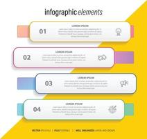 cuatro numerado rectangular marcos metido en horizontal fila. concepto de 4 4 etapas de márketing estrategia. moderno plano infografía diseño modelo. sencillo vector ilustración para negocio presentación