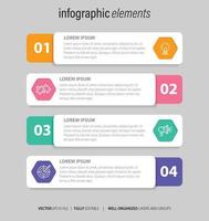 El vector de diseño de infografías y los iconos de marketing se pueden utilizar para el diseño de flujo de trabajo, diagrama, informe anual, diseño web. concepto de negocio con 4 opciones, pasos o procesos.