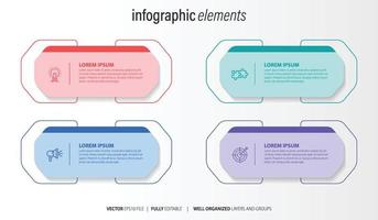 El vector de diseño de infografías y los iconos de marketing se pueden utilizar para el diseño de flujo de trabajo, diagrama, informe anual, diseño web. concepto de negocio con 4 opciones, pasos o procesos.