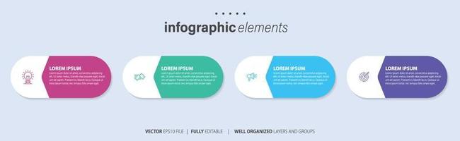 Concept of business model with 4 successive steps. Four colorful graphic elements. Timeline design for brochure, presentation. Infographic design layout vector