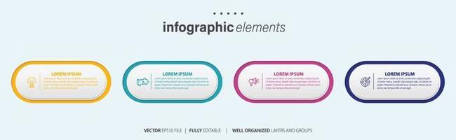 Concept of business model with 4 successive steps. Four colorful graphic elements. Timeline design for brochure, presentation. Infographic design layout vector