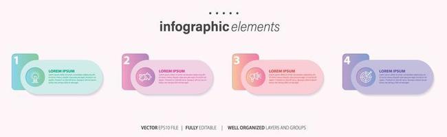 Concept of 4 successive steps of progressive business development. Simple infographic design template. Abstract vector illustration.