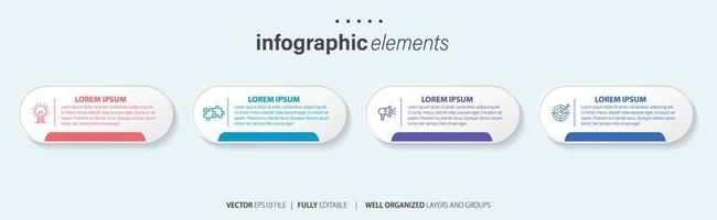 Infographic design template. Timeline concept with 4 steps. Can be used for workflow layout, diagram, banner, webdesign. Vector illustration