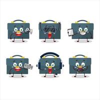 Briefcase cartoon character are playing games with various cute emoticons vector
