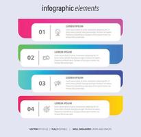 El vector de diseño de infografías y los iconos de marketing se pueden utilizar para el diseño de flujo de trabajo, diagrama, informe anual, diseño web. concepto de negocio con 4 opciones, pasos o procesos.