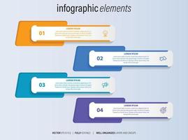 El vector de diseño de infografías y los iconos de marketing se pueden utilizar para el diseño de flujo de trabajo, diagrama, informe anual, diseño web. concepto de negocio con 4 opciones, pasos o procesos.