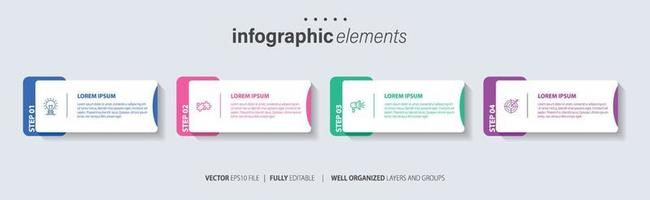 Concept of 4 successive steps of progressive business development. Simple infographic design template. Abstract vector illustration.