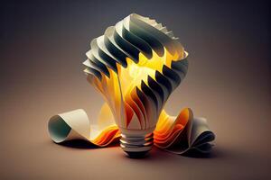 new idea concept with crumpled office paper and light bulb. Inspiration concept crumpled paper light bulb metaphor for choosing the best idea. . photo