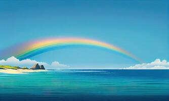 ilustración de hermosa clásico arco iris a través de en mar después el lluvia, arco iris es un natural fenómeno ese ocurre después lluvia. generativo ai. foto
