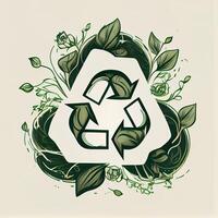 ilustración de verde flechas reciclar eco símbolo. ciclo reciclado icono. reciclado materiales símbolo. eco concepto con reciclaje símbolo. generativo ai. foto