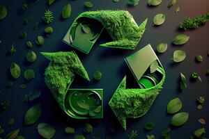 illustration of Green arrows recycle eco symbol. Cycle recycled icon. Recycled materials symbol. Eco concept with recycling symbol. photo