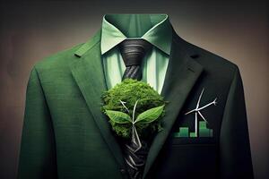 verde traje de innovador verde tecnologías, inteligente sistemas, y reciclaje para ambiental sostenibilidad. generativo ai. foto