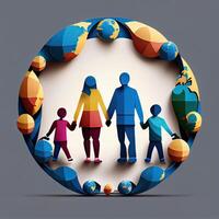 Illustration of People Holding Hands Around The World on White Background for Save Earth Concept. . photo