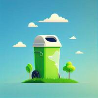 illustration cartoon of Trash recycle. Bin container for disposal garbage waste and save environment. Green dustbin for recycle glass can trash. photo