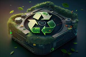 illustration of Green arrows recycle eco symbol. Cycle recycled icon. Recycled materials symbol. Eco concept with recycling symbol. . photo