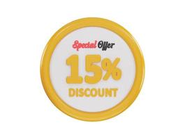 15 percent discount special offer icon 3d rendering vector illustration