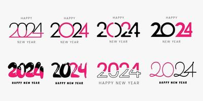 grande conjunto 2024 contento nuevo año con rosado texto diseño. 2024 número diseño modelo. colección de símbolos de 2024 contento nuevo año. vector ilustración con creativo etiquetas aislado en blanco antecedentes.