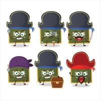 dibujos animados personaje de tiza tablero con varios piratas emoticones vector