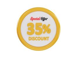 35 por ciento descuento especial oferta icono 3d representación vector ilustración