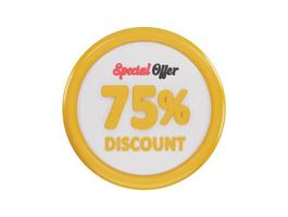 75 por ciento descuento especial oferta icono 3d representación vector ilustración