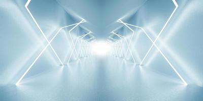 Futuristic Technology Tunnel Corridor Laser Sci Fy Neon Glow Spaceship Empty Tunnel Chamber Glowing neon color background 3d illustration photo