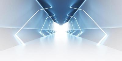 Futuristic Technology Tunnel Corridor Laser Sci Fy Neon Glow Spaceship Empty Tunnel Chamber Glowing neon color background 3d illustration photo