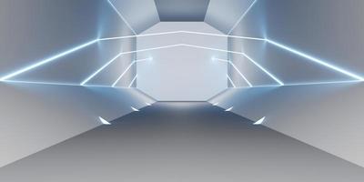 Futuristic Technology Tunnel Corridor Laser Sci Fy Neon Glow Spaceship Empty Tunnel Chamber Glowing neon color background 3d illustration photo