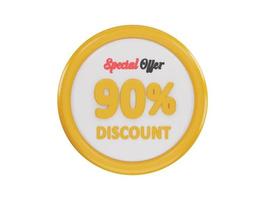 90 por ciento descuento especial oferta icono 3d representación vector ilustración