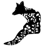 stencil fox sits with its back in the grass and flowers vector