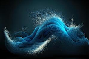 Blue abstract wave. Water splashes and glow on black background. photo