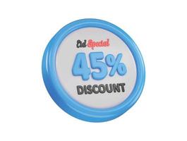 Eid special 45 percent discount offer icon 3d rendering vector illustration