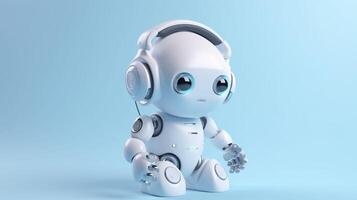 Robot in headphones. . photo